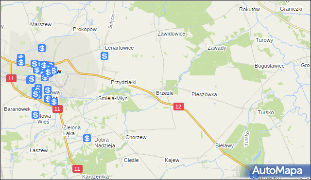 mapa Brzezie gmina Pleszew, Brzezie gmina Pleszew na mapie Targeo