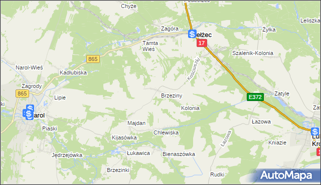 mapa Brzeziny gmina Bełżec, Brzeziny gmina Bełżec na mapie Targeo