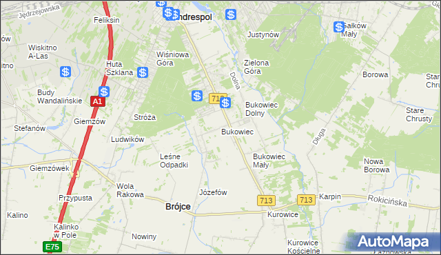 mapa Bukowiec gmina Brójce, Bukowiec gmina Brójce na mapie Targeo