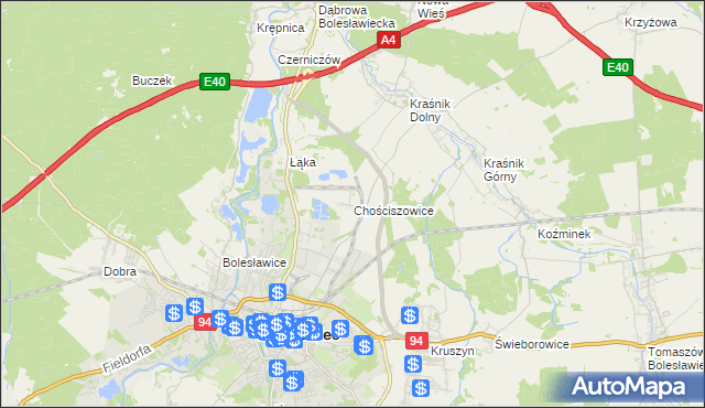 mapa Chościszowice, Chościszowice na mapie Targeo