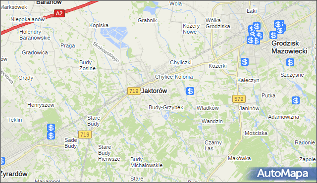 mapa Chylice gmina Jaktorów, Chylice gmina Jaktorów na mapie Targeo