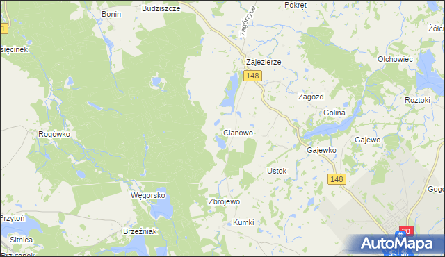 mapa Cianowo, Cianowo na mapie Targeo