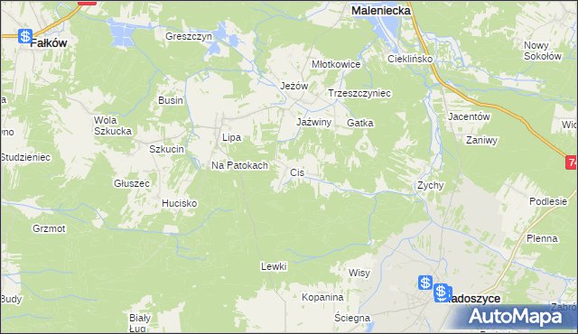 mapa Cis gmina Ruda Maleniecka, Cis gmina Ruda Maleniecka na mapie Targeo