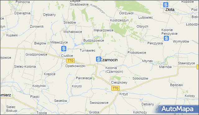 mapa Czarnocin powiat kazimierski, Czarnocin powiat kazimierski na mapie Targeo