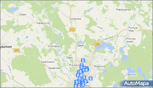 mapa Dąbie gmina Bytów, Dąbie gmina Bytów na mapie Targeo