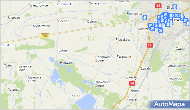 mapa Dąbkowice Dolne, Dąbkowice Dolne na mapie Targeo