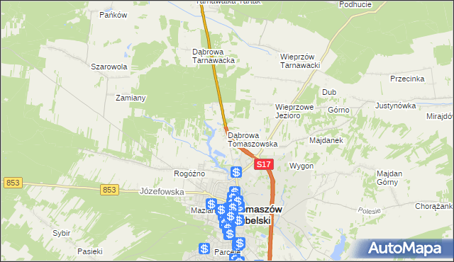 mapa Dąbrowa Tomaszowska, Dąbrowa Tomaszowska na mapie Targeo