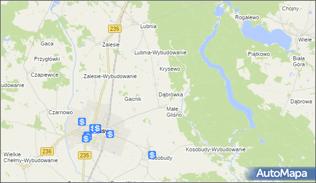 mapa Dąbrówka gmina Brusy, Dąbrówka gmina Brusy na mapie Targeo