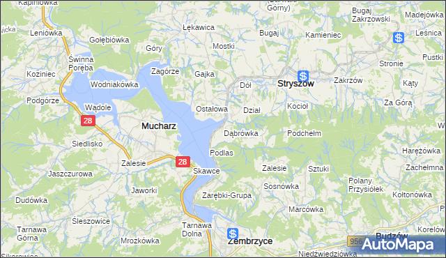 mapa Dąbrówka gmina Stryszów, Dąbrówka gmina Stryszów na mapie Targeo