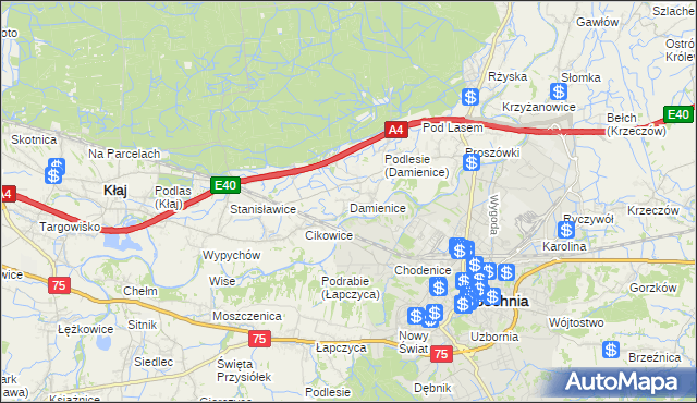 mapa Damienice, Damienice na mapie Targeo