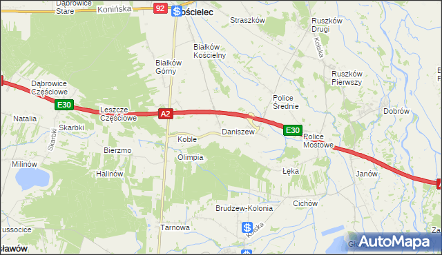 mapa Daniszew, Daniszew na mapie Targeo
