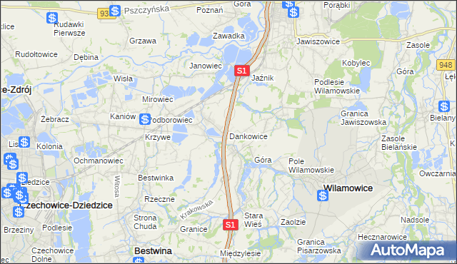 mapa Dankowice gmina Wilamowice, Dankowice gmina Wilamowice na mapie Targeo