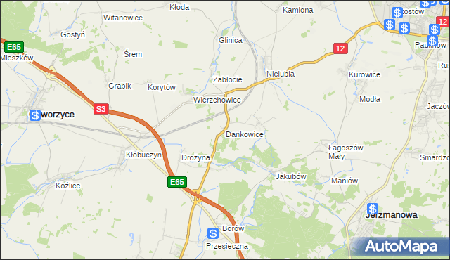 mapa Dankowice gmina Żukowice, Dankowice gmina Żukowice na mapie Targeo