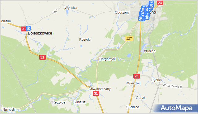 mapa Dargomyśl gmina Dębno, Dargomyśl gmina Dębno na mapie Targeo