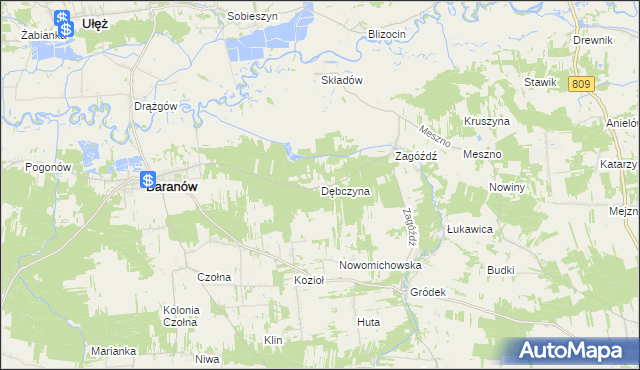 mapa Dębczyna gmina Baranów, Dębczyna gmina Baranów na mapie Targeo