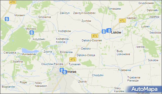 mapa Dębsko gmina Koźminek, Dębsko gmina Koźminek na mapie Targeo