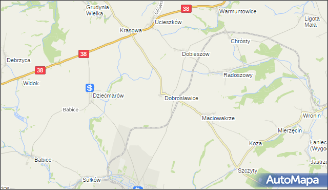 mapa Dobrosławice gmina Pawłowiczki, Dobrosławice gmina Pawłowiczki na mapie Targeo