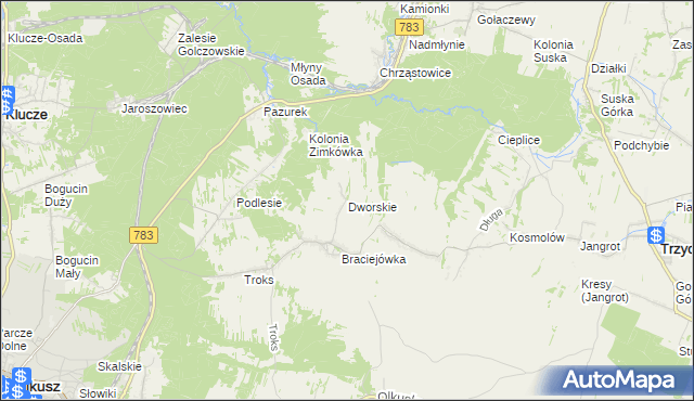 mapa Dworskie gmina Olkusz, Dworskie gmina Olkusz na mapie Targeo