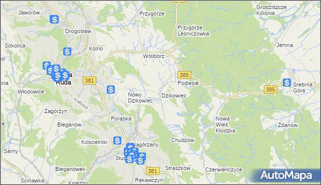 mapa Dzikowiec gmina Nowa Ruda, Dzikowiec gmina Nowa Ruda na mapie Targeo
