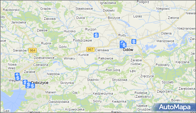 mapa Fałkowice gmina Gdów, Fałkowice gmina Gdów na mapie Targeo