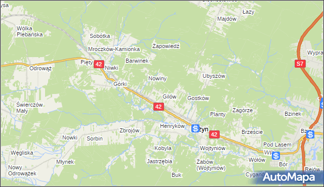 mapa Gilów gmina Bliżyn, Gilów gmina Bliżyn na mapie Targeo
