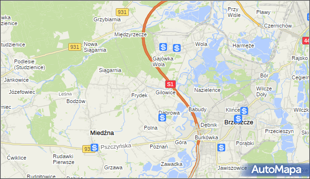 mapa Gilowice gmina Miedźna, Gilowice gmina Miedźna na mapie Targeo