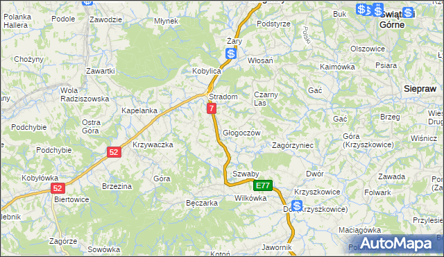 mapa Głogoczów, Głogoczów na mapie Targeo