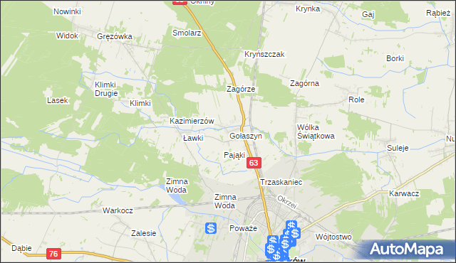 mapa Gołaszyn gmina Łuków, Gołaszyn gmina Łuków na mapie Targeo