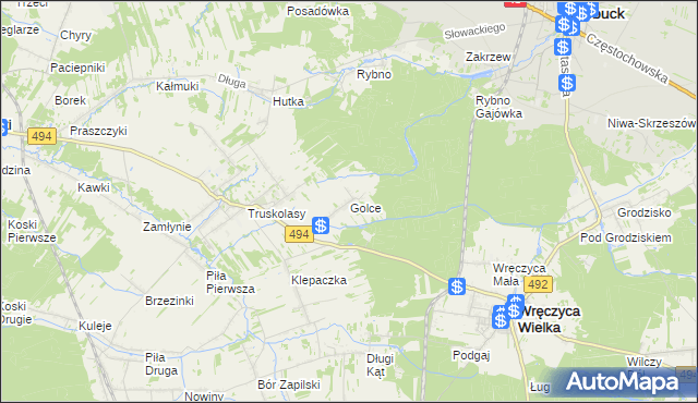 mapa Golce gmina Wręczyca Wielka, Golce gmina Wręczyca Wielka na mapie Targeo