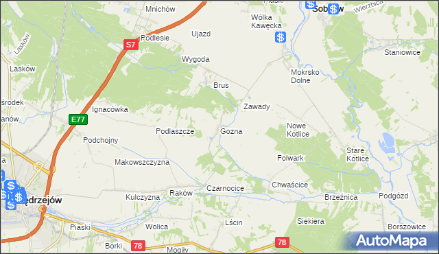 mapa Gozna, Gozna na mapie Targeo