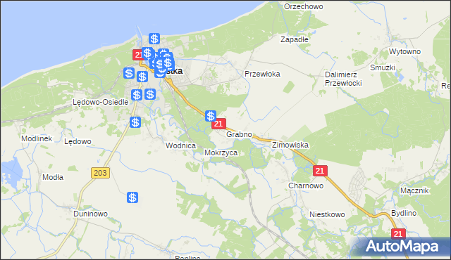 mapa Grabno gmina Ustka, Grabno gmina Ustka na mapie Targeo