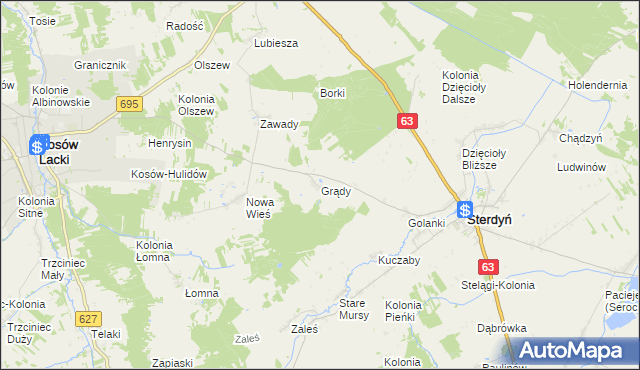 mapa Grądy gmina Sterdyń, Grądy gmina Sterdyń na mapie Targeo