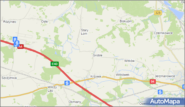 mapa Groble gmina Chojnów, Groble gmina Chojnów na mapie Targeo