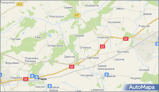 mapa Grodnica gmina Borek Wielkopolski, Grodnica gmina Borek Wielkopolski na mapie Targeo