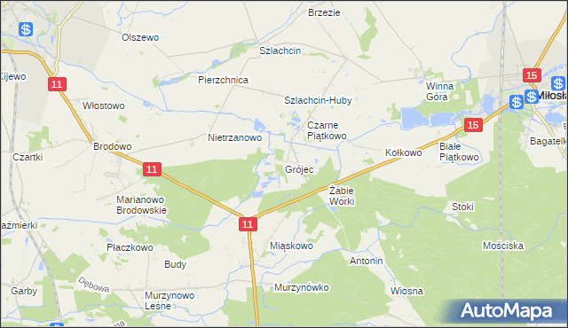 mapa Grójec gmina Środa Wielkopolska, Grójec gmina Środa Wielkopolska na mapie Targeo
