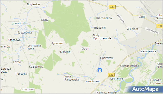 mapa Gucin gmina Warka, Gucin gmina Warka na mapie Targeo