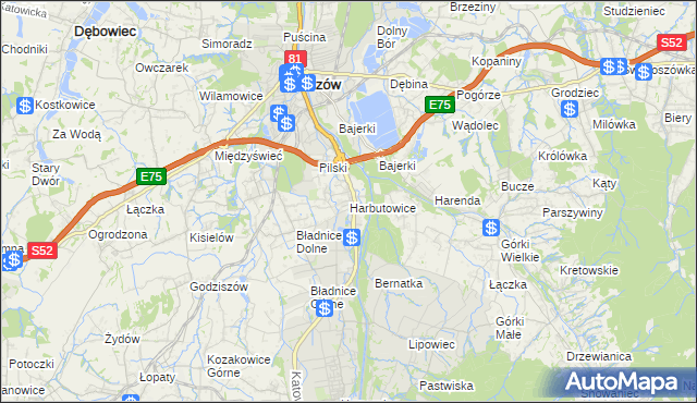 mapa Harbutowice gmina Skoczów, Harbutowice gmina Skoczów na mapie Targeo