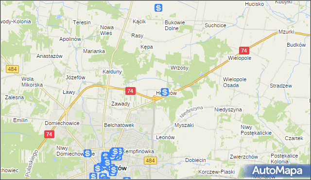 mapa Helenów gmina Bełchatów, Helenów gmina Bełchatów na mapie Targeo