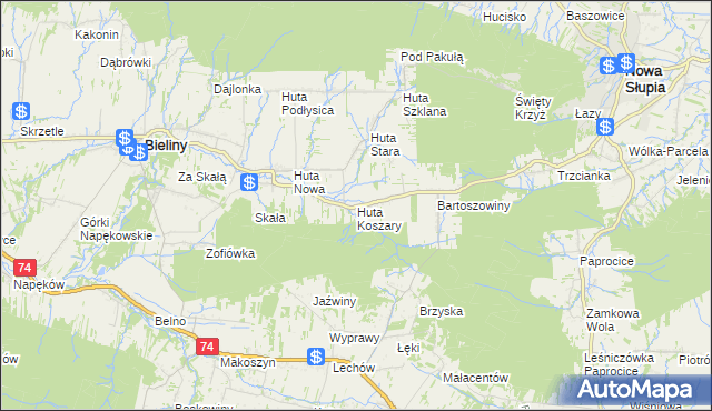 mapa Huta Koszary, Huta Koszary na mapie Targeo