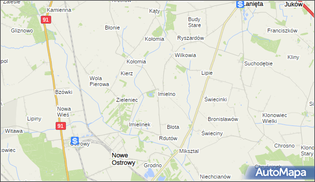 mapa Imielno gmina Nowe Ostrowy, Imielno gmina Nowe Ostrowy na mapie Targeo