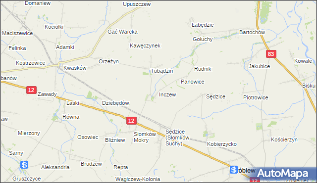 mapa Inczew, Inczew na mapie Targeo