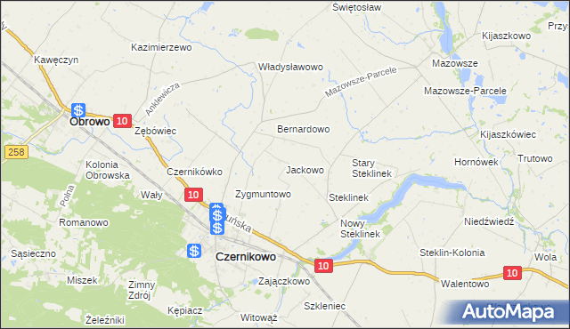 mapa Jackowo gmina Czernikowo, Jackowo gmina Czernikowo na mapie Targeo