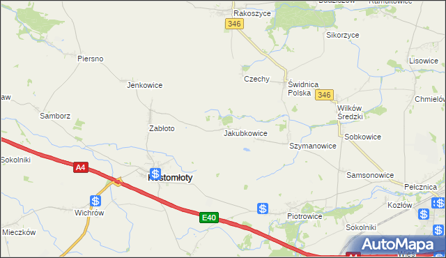 mapa Jakubkowice, Jakubkowice na mapie Targeo