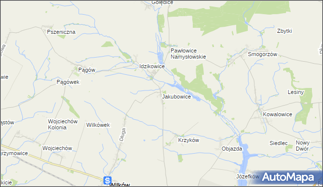 mapa Jakubowice gmina Wilków, Jakubowice gmina Wilków na mapie Targeo