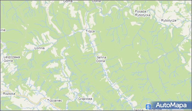 mapa Jamna Dolna, Jamna Dolna na mapie Targeo