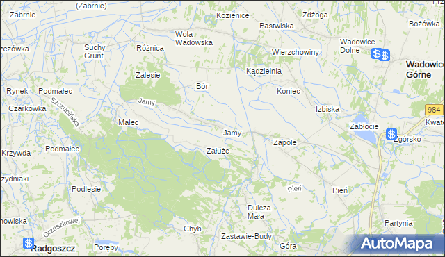 mapa Jamy gmina Wadowice Górne, Jamy gmina Wadowice Górne na mapie Targeo
