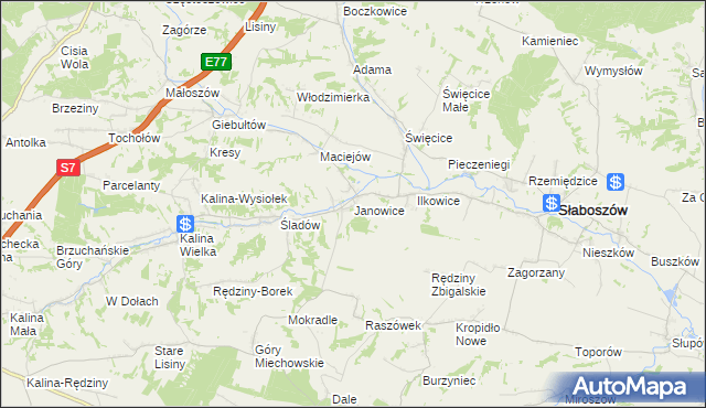 mapa Janowice gmina Słaboszów, Janowice gmina Słaboszów na mapie Targeo