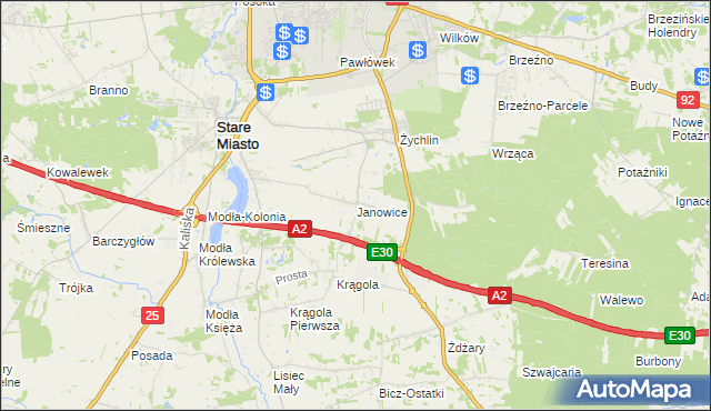 mapa Janowice gmina Stare Miasto, Janowice gmina Stare Miasto na mapie Targeo