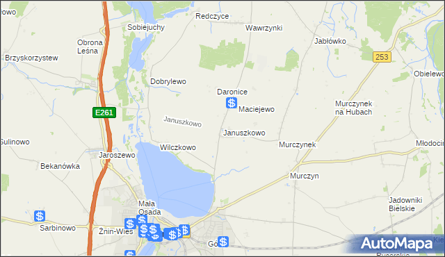 mapa Januszkowo gmina Żnin, Januszkowo gmina Żnin na mapie Targeo