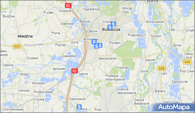 mapa Jawiszowice, Jawiszowice na mapie Targeo